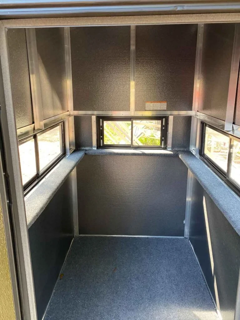 Interior of 4x6 insulated hunting blind with windows