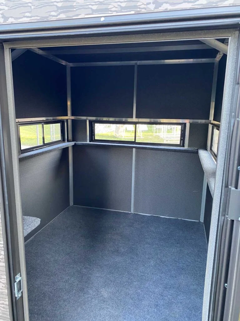 Interior of 6x6 deer stand — insulated hunting blind interior