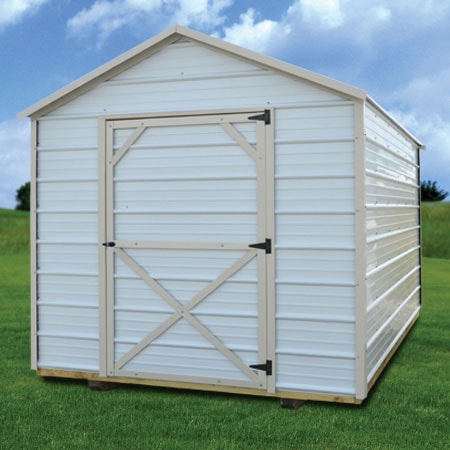 Derksen metal utility shed 8-wide — steel utility building for sale
