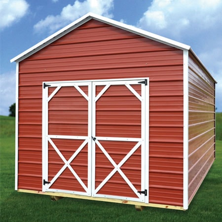 Derksen metal utility shed extra height — tall storage building