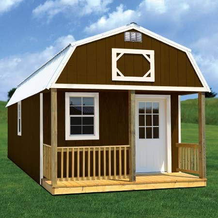 Derksen painted lofted barn cabin — portable cabin shed