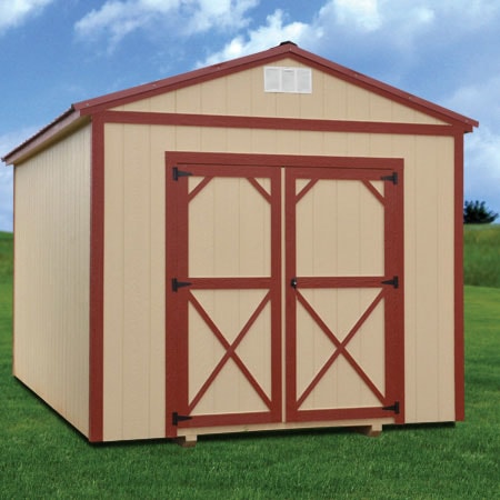 Derksen painted utility shed extra height — tall painted storage building