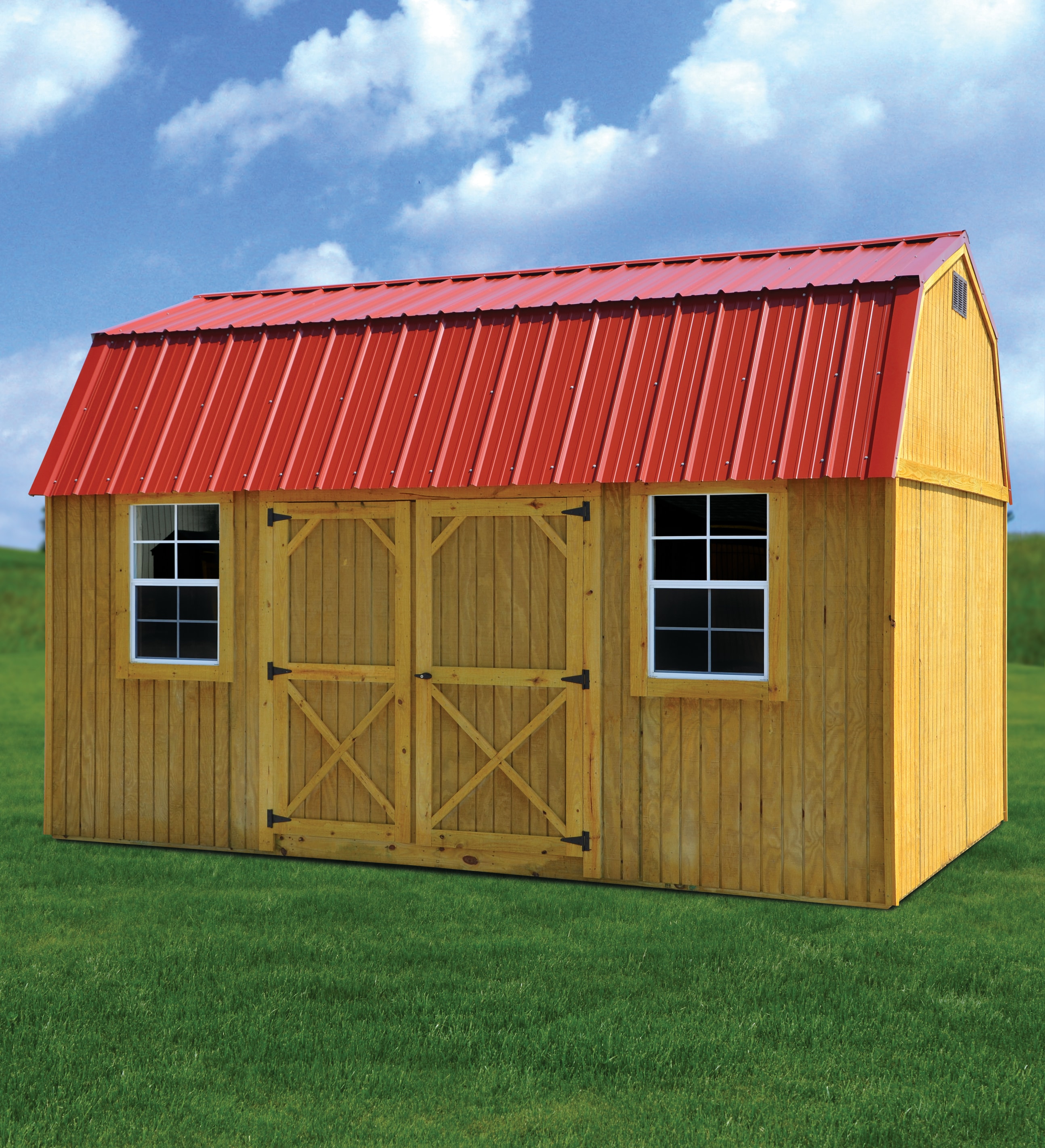 Derksen treated side lofted barn with red metal roof