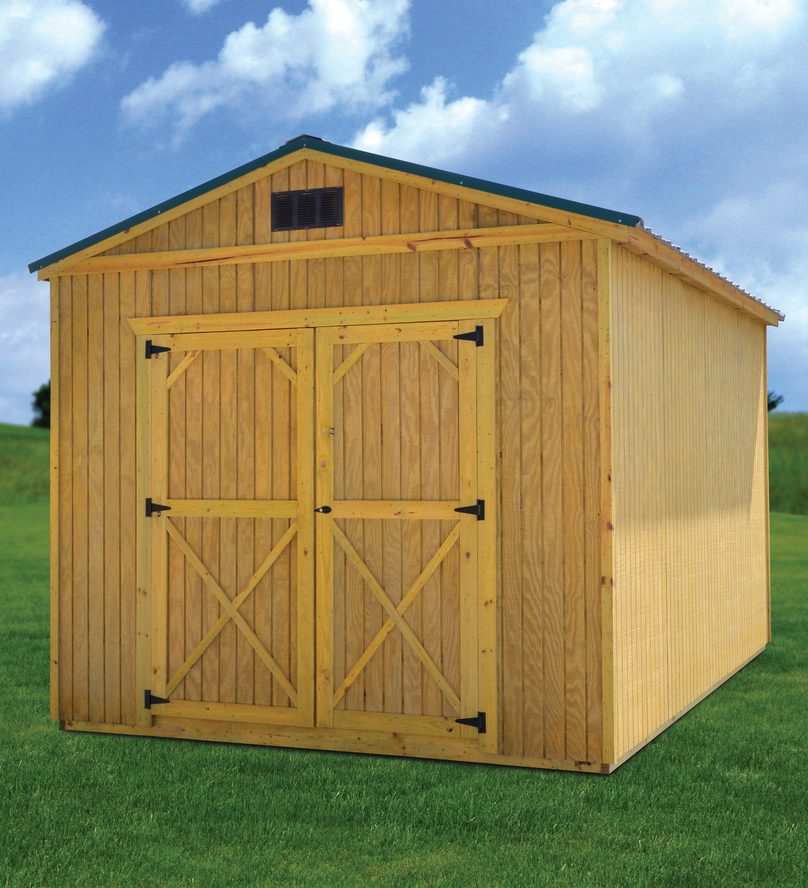 Derksen treated utility shed with green metal roof