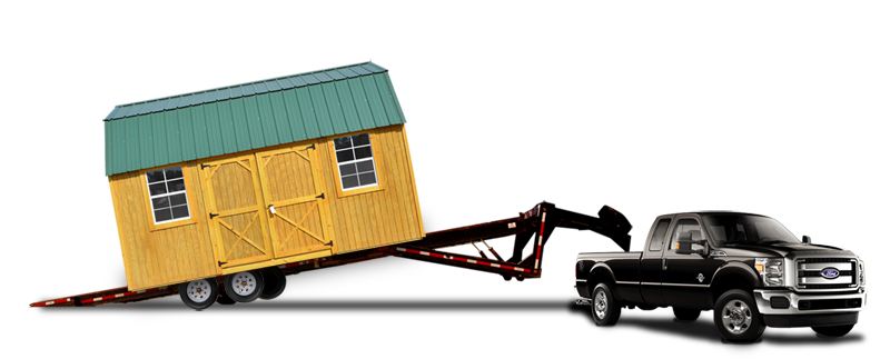 Derksen portable building delivery by truck and trailer — free delivery in Lafayette Parish